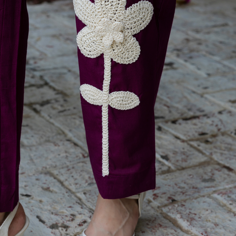 Women Purple  Embroidered Thread Work Pure Cotton coord set