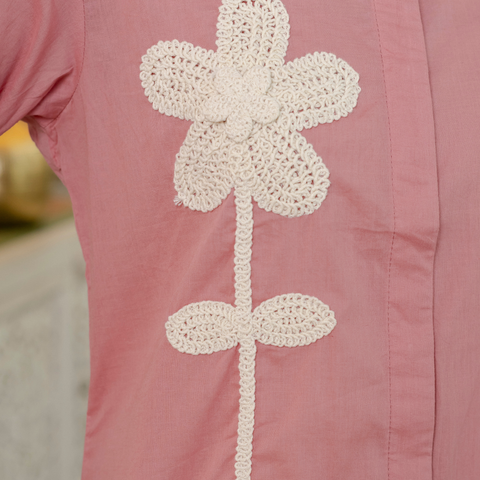 Women Onion Pink  Embroidered Thread Work Pure Cotton coord set