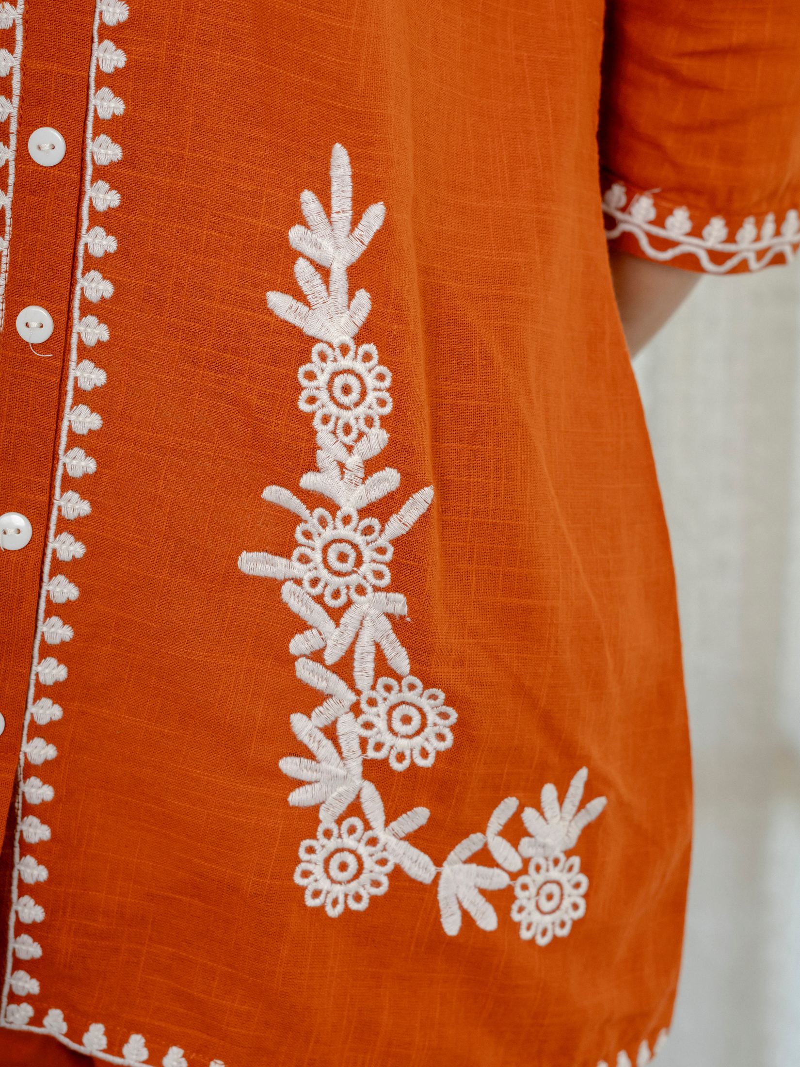 Women Rust  Embroidered Thread Work Pure Cotton coord set