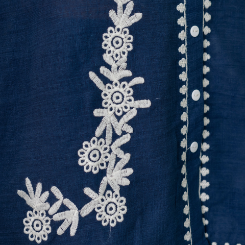 Women Royal Blue Embroidered Thread Work Pure Cotton coord set