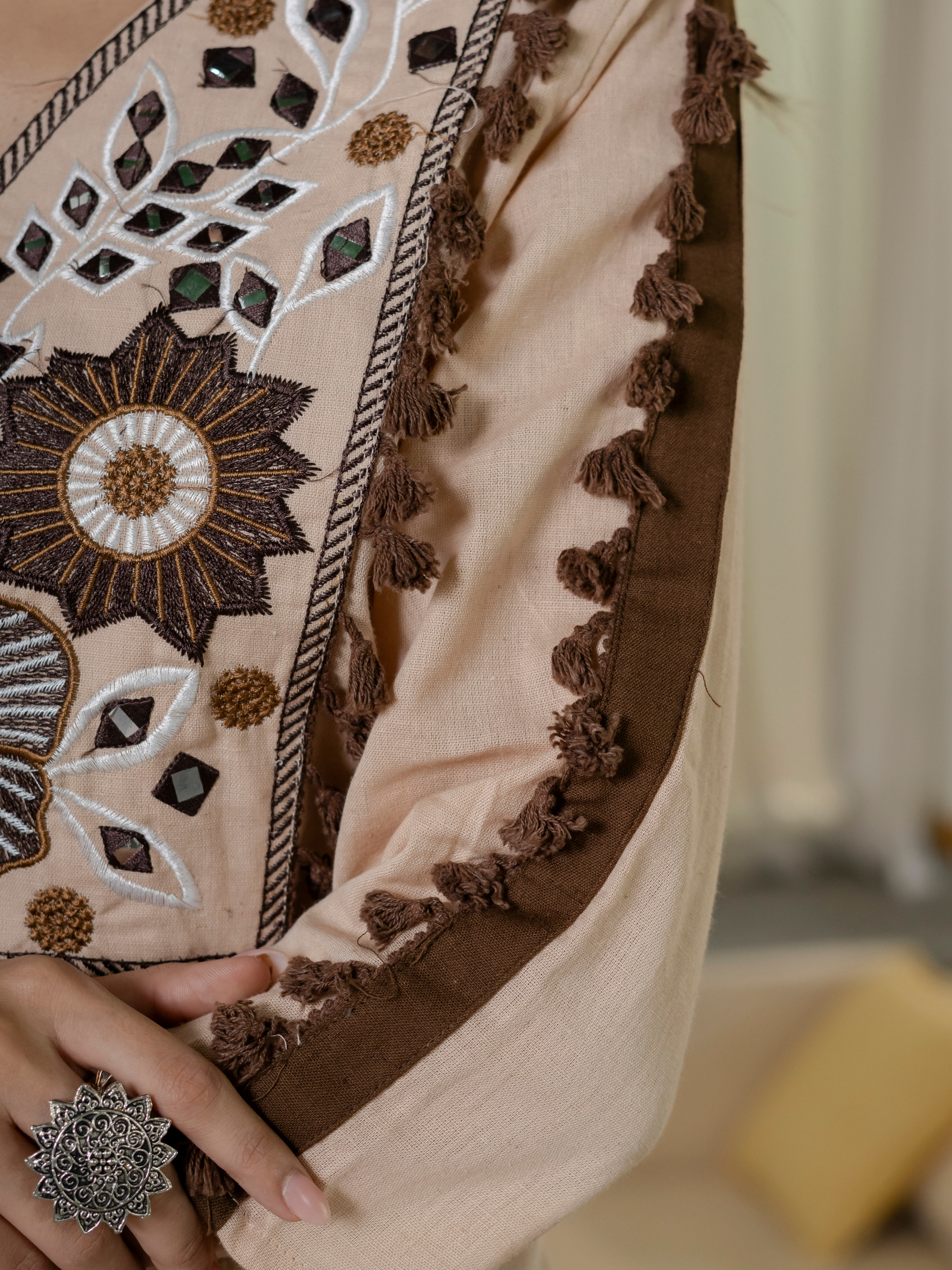Women Twotone Embroidered Thread Work Pure Cotton coord set