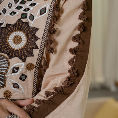 Women Twotone Embroidered Thread Work Pure Cotton coord set