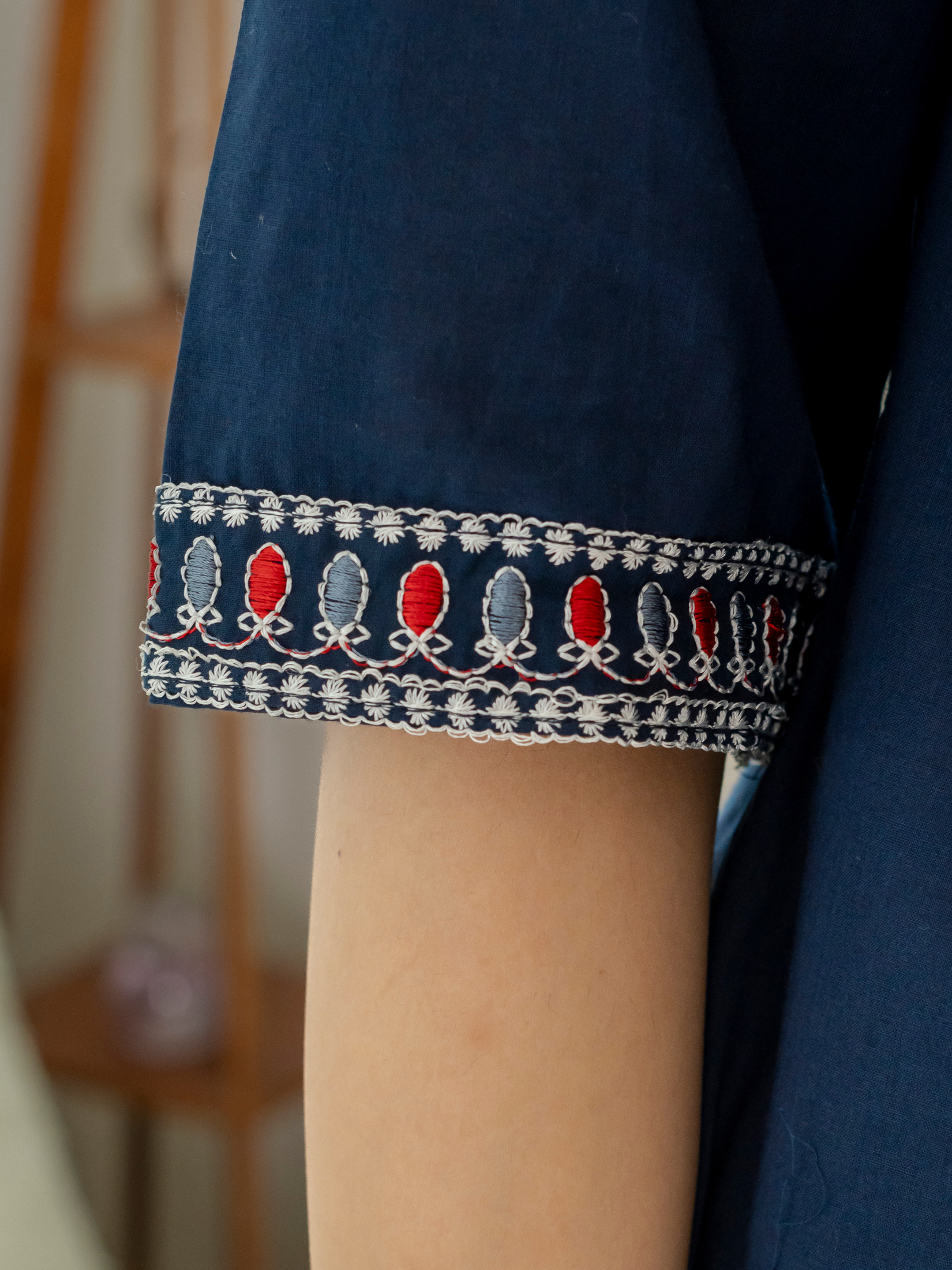 Women Royal Blue Embroidered Thread Work Pure Cotton coord set