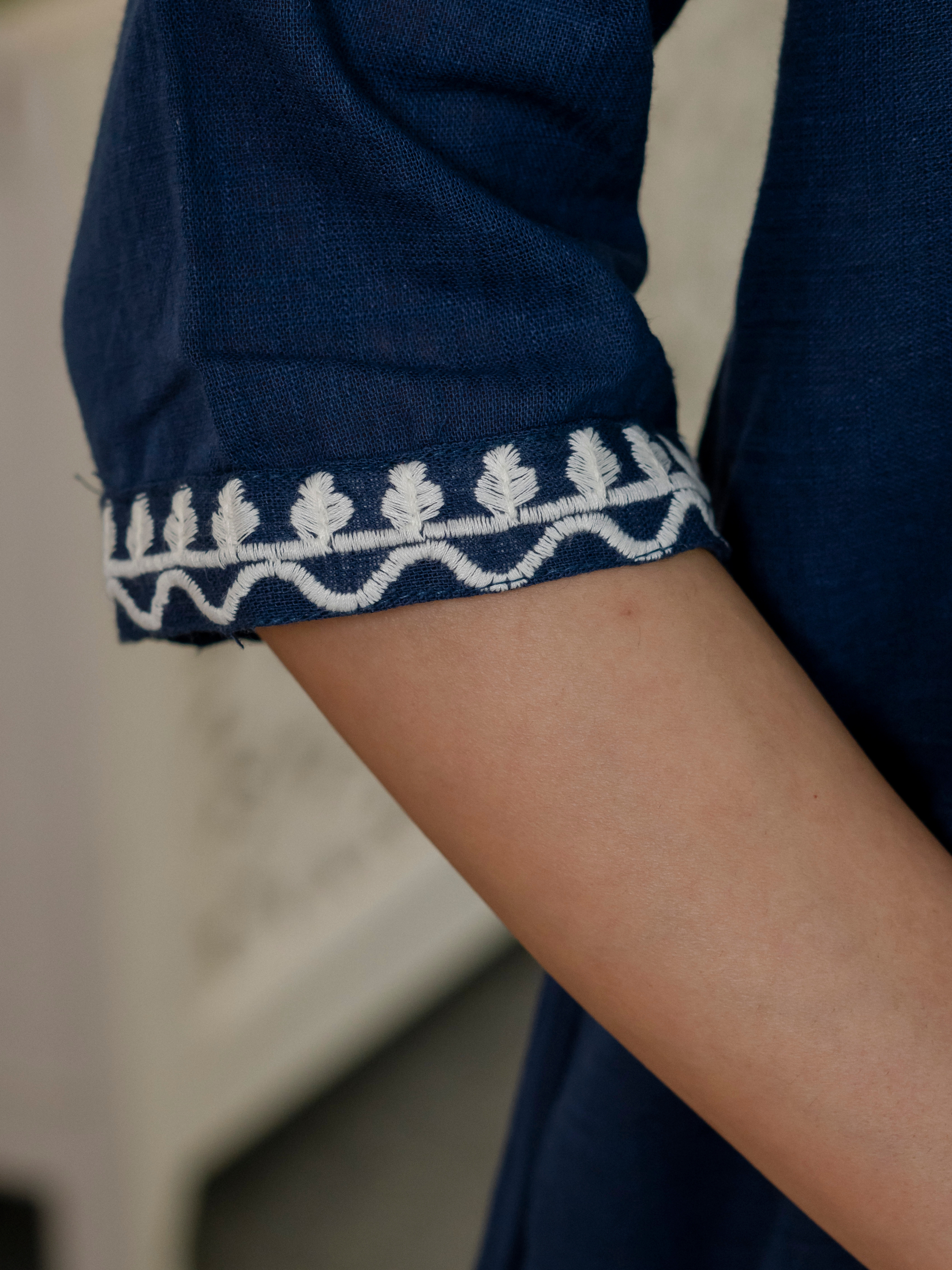 Women Royal Blue Embroidered Thread Work Pure Cotton coord set