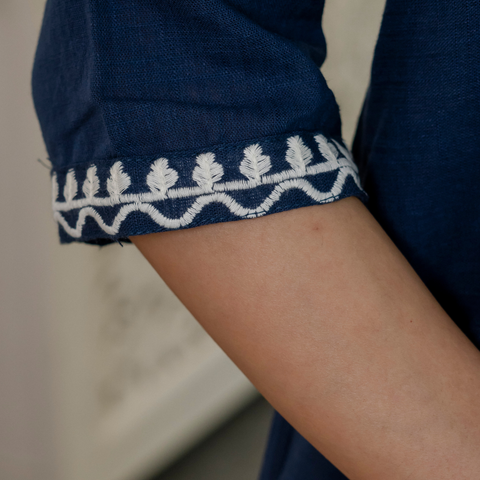 Women Royal Blue Embroidered Thread Work Pure Cotton coord set