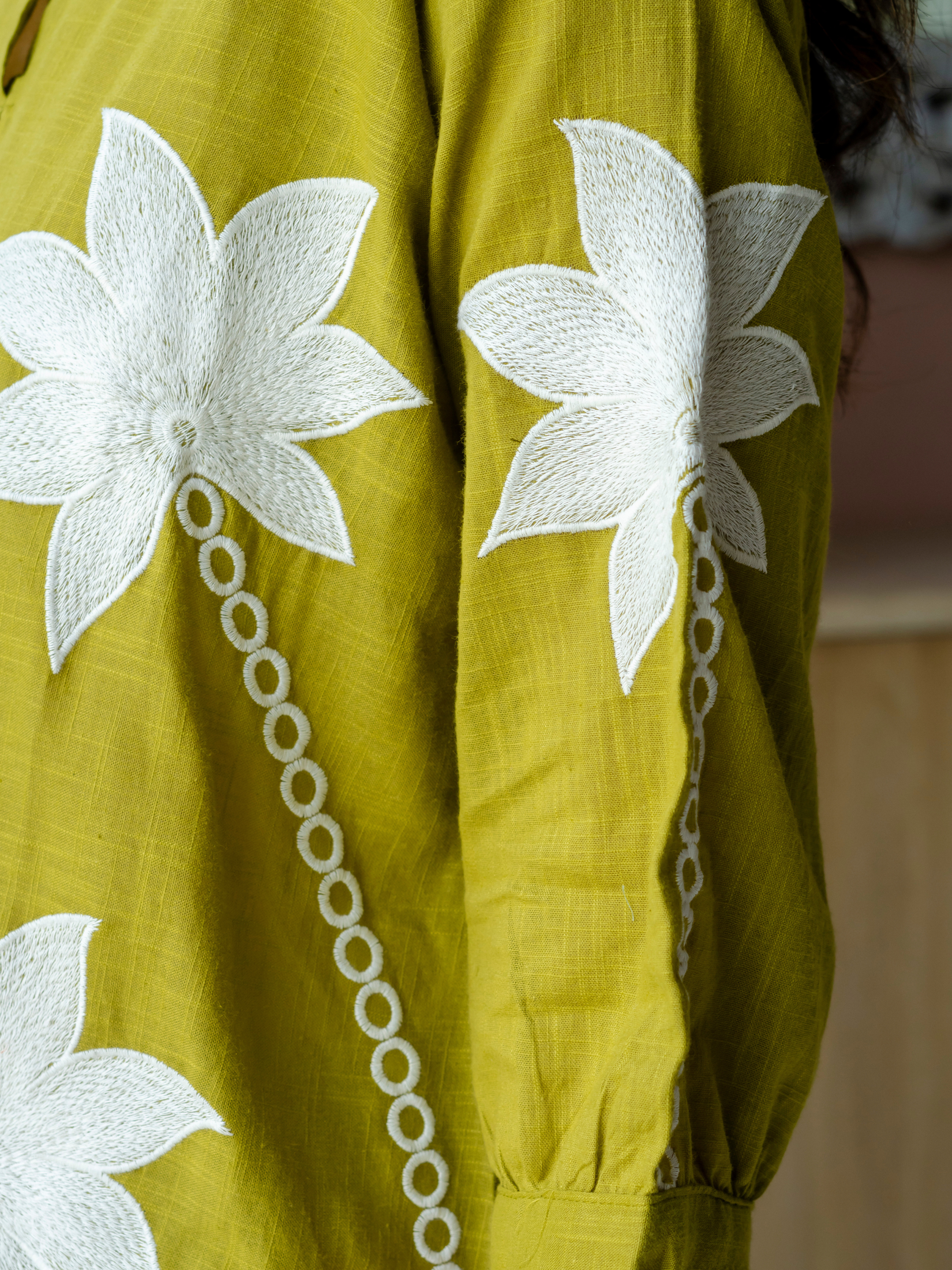 Women Lime Green Embroidered Thread Work Pure Cotton coord set