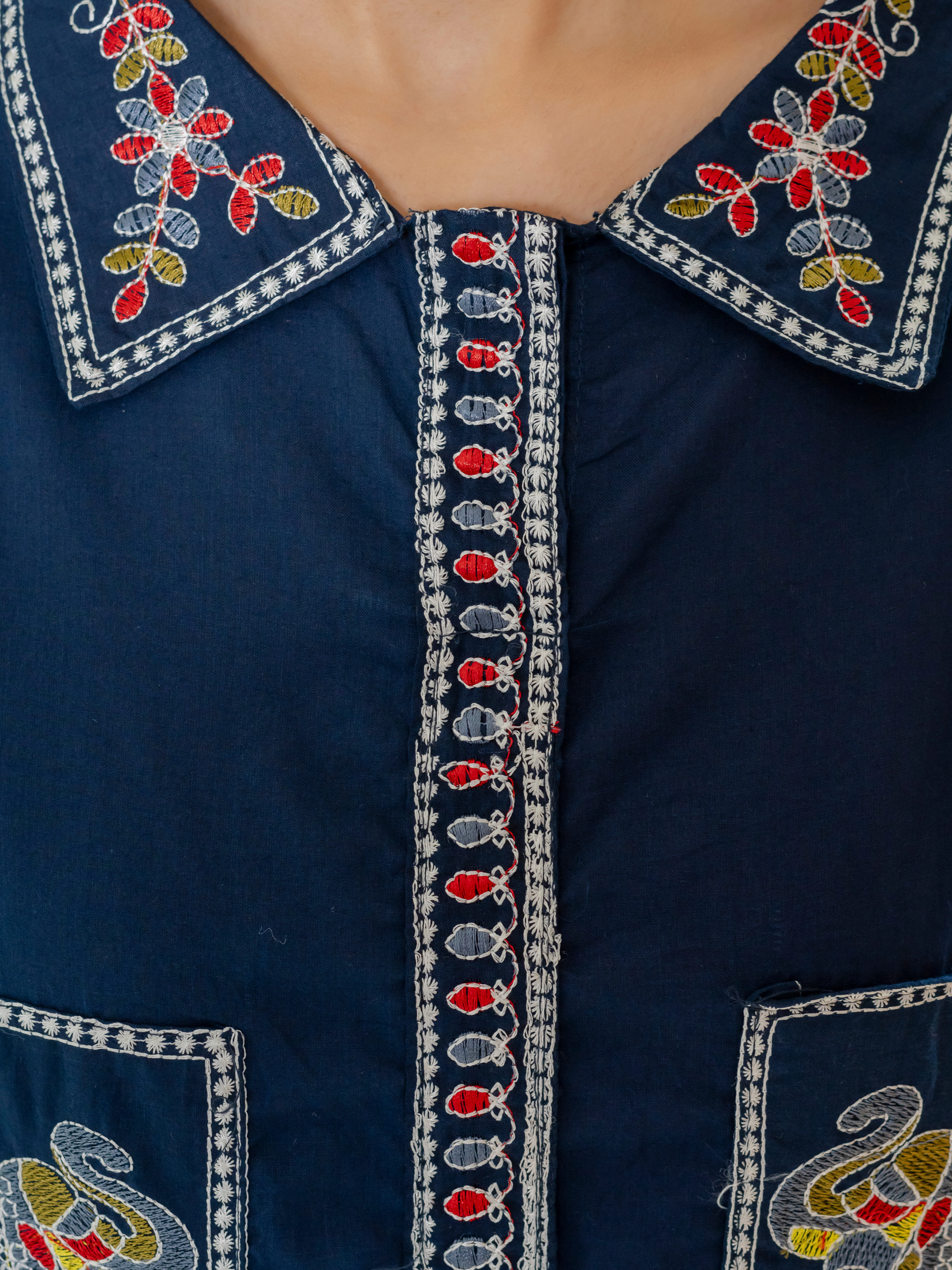 Women Royal Blue Embroidered Thread Work Pure Cotton coord set