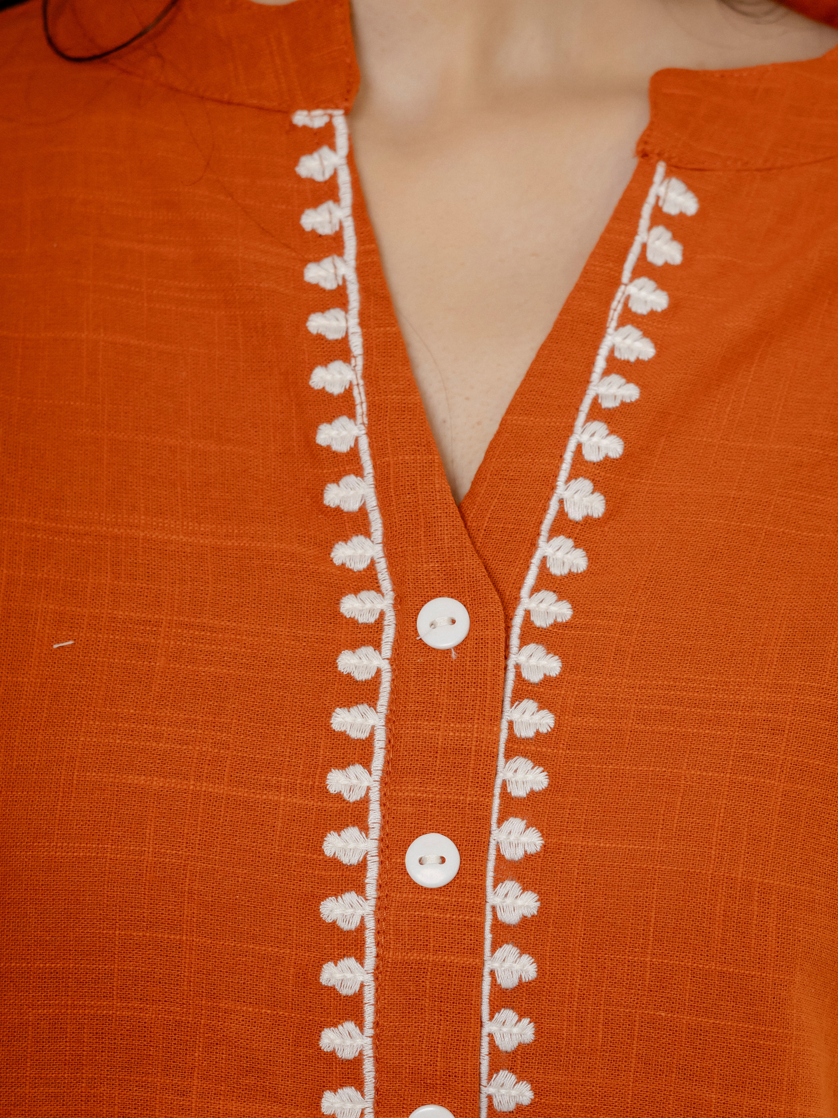 Women Rust  Embroidered Thread Work Pure Cotton coord set