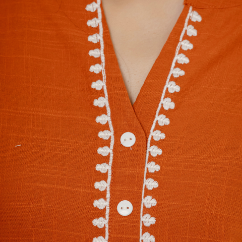 Women Rust  Embroidered Thread Work Pure Cotton coord set