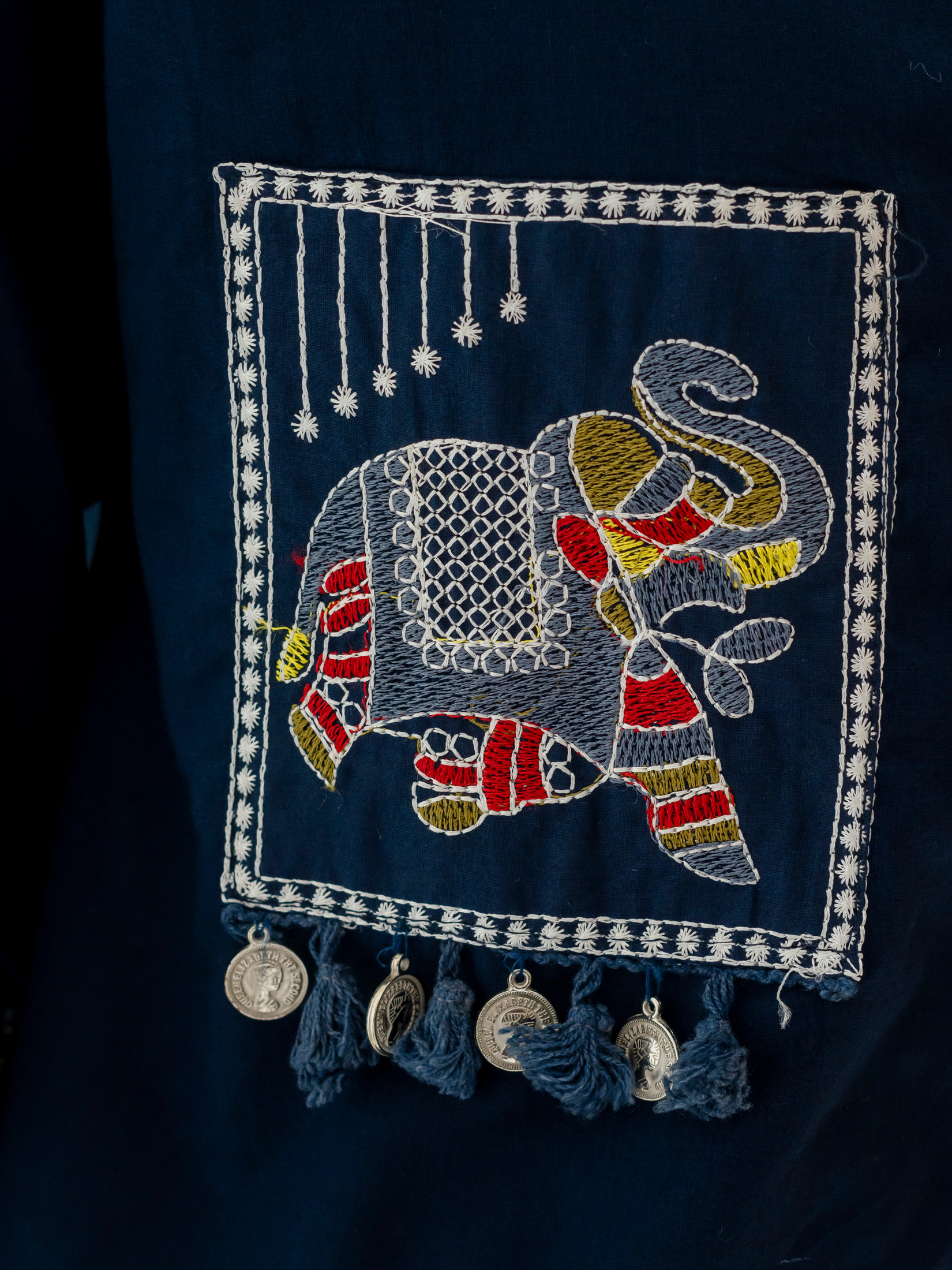 Women Royal Blue Embroidered Thread Work Pure Cotton coord set