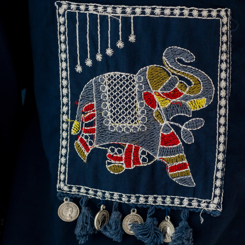 Women Royal Blue Embroidered Thread Work Pure Cotton coord set