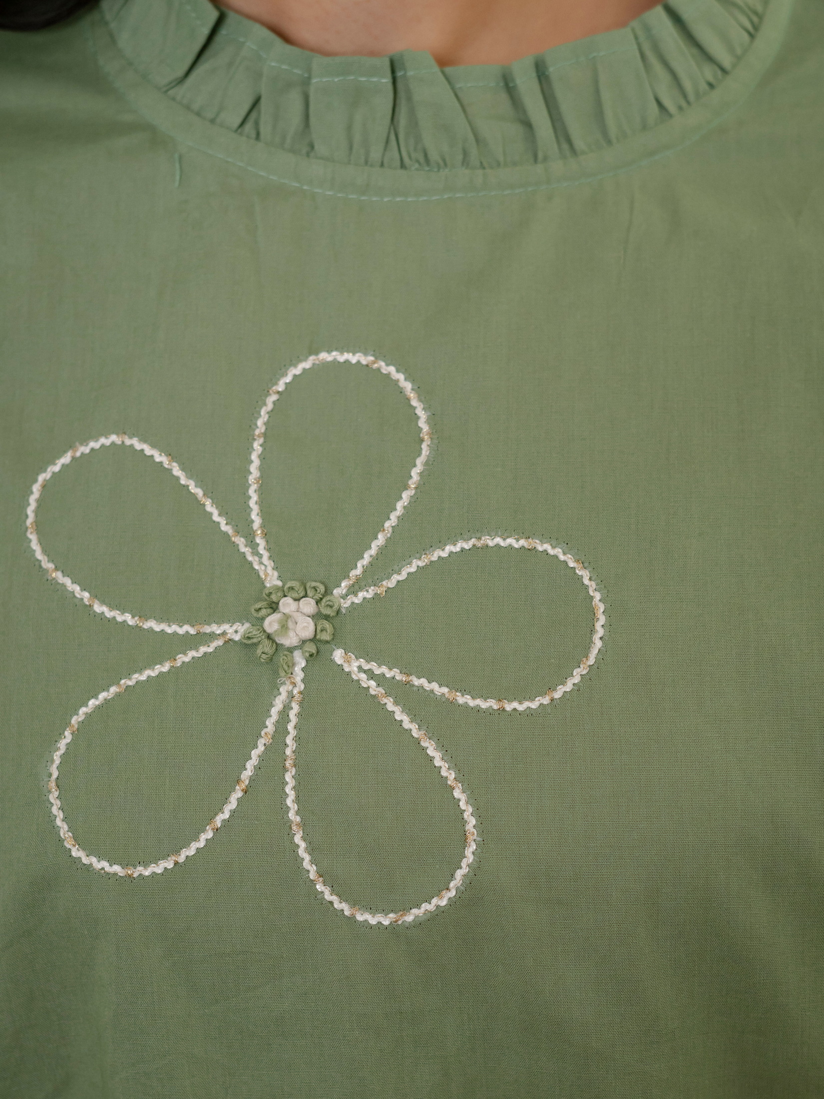 Women Olive Green Embroidered Thread Work Pure Cotton coord set