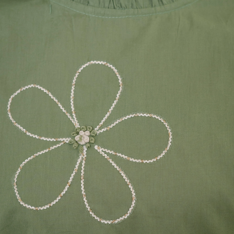 Women Olive Green Embroidered Thread Work Pure Cotton coord set