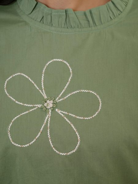 Women Olive Green Embroidered Thread Work Pure Cotton coord set