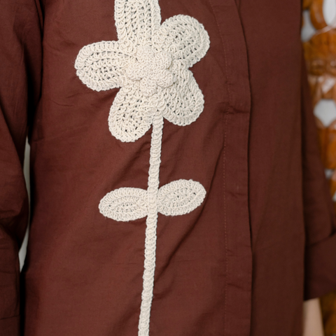 Women Brown  Embroidered Thread Work Pure Cotton coord set