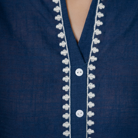 Women Royal Blue Embroidered Thread Work Pure Cotton coord set