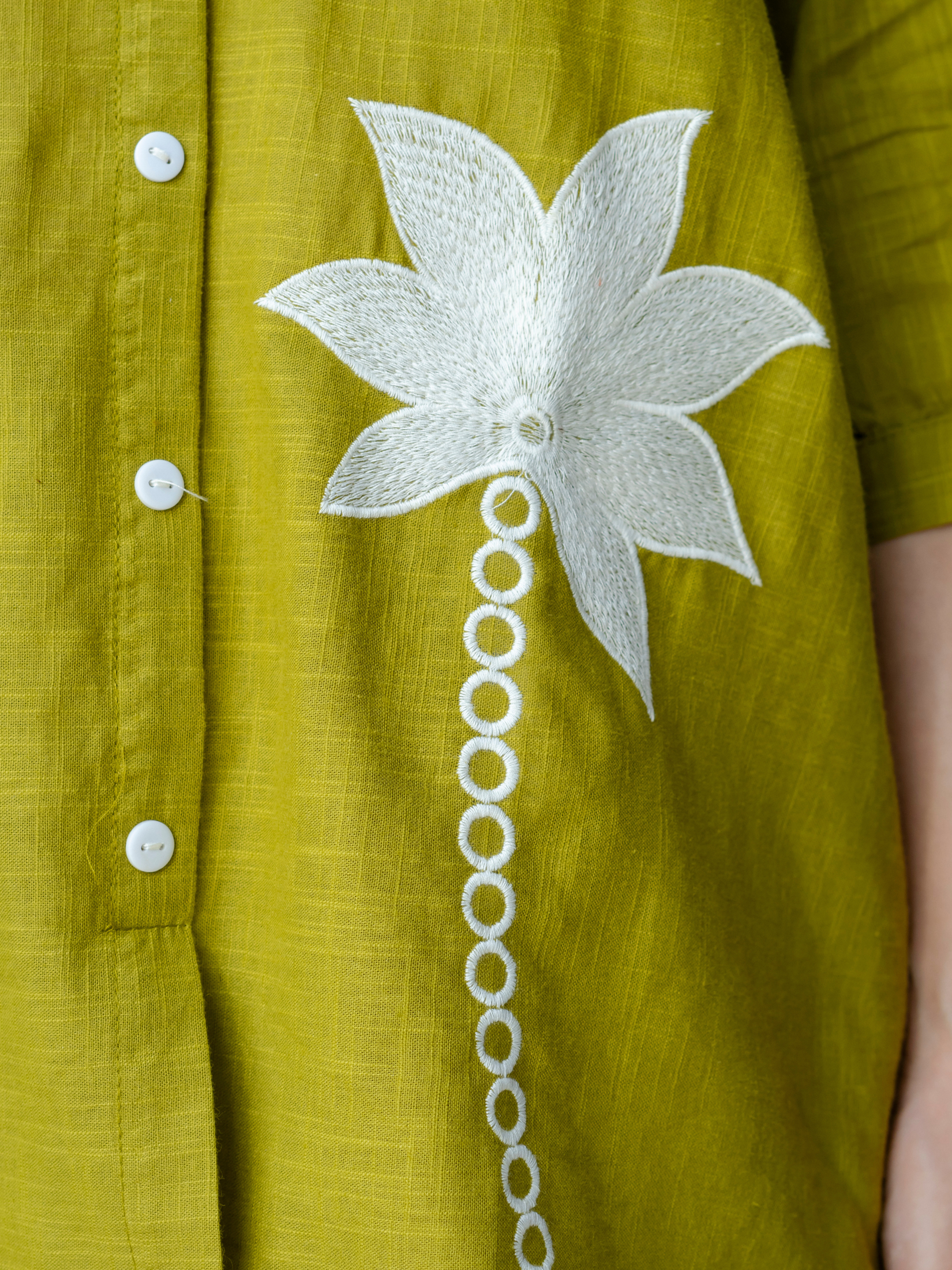 Women Lime Green Embroidered Thread Work Pure Cotton coord set