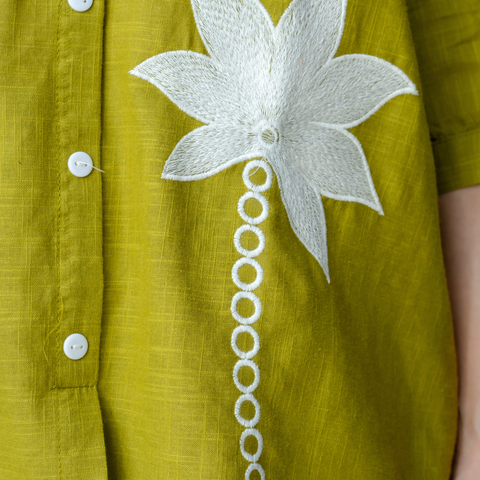 Women Lime Green Embroidered Thread Work Pure Cotton coord set