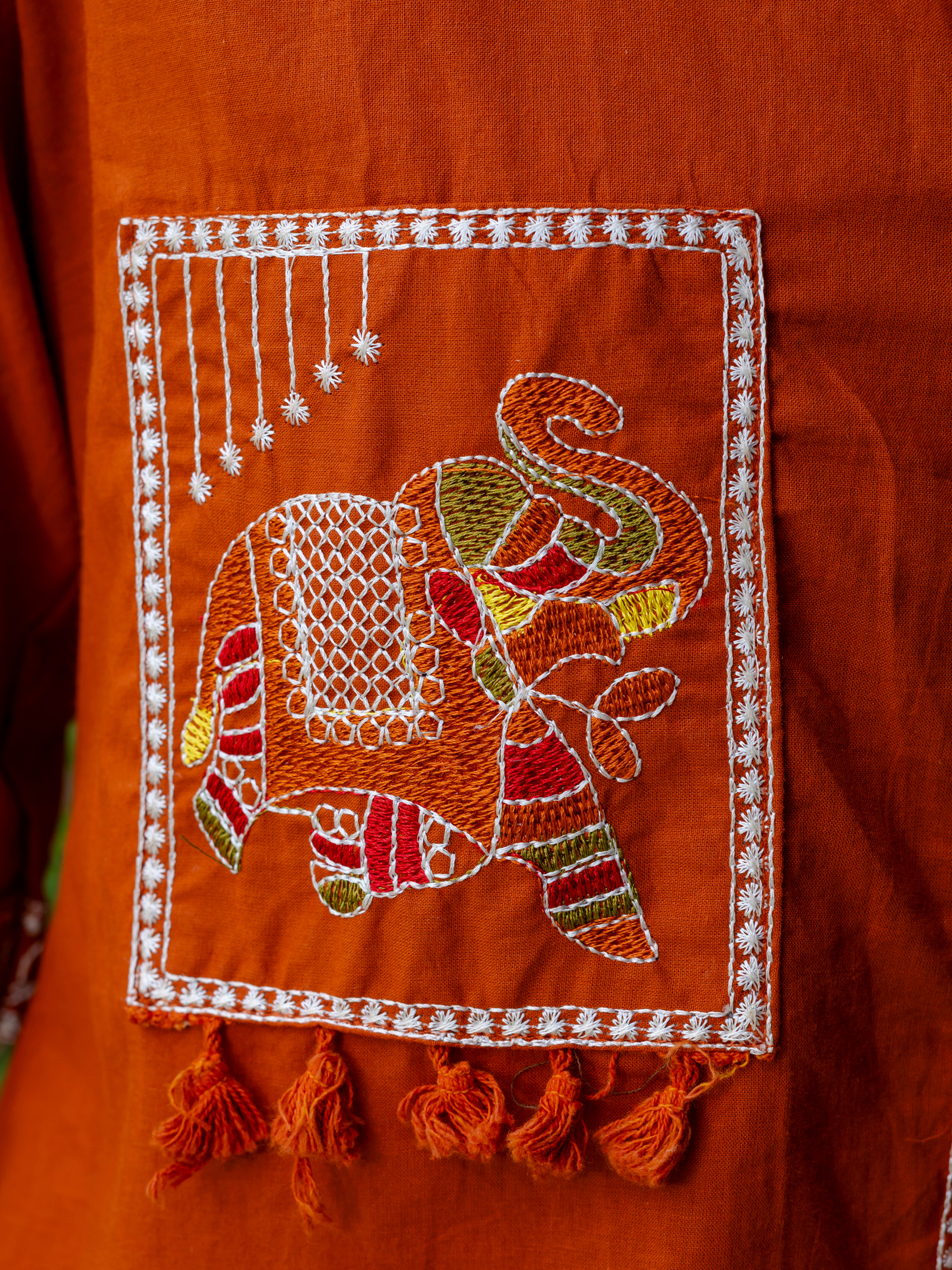Women Rust Embroidered Thread Work Pure Cotton coord set