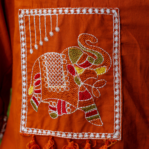 Women Rust Embroidered Thread Work Pure Cotton coord set