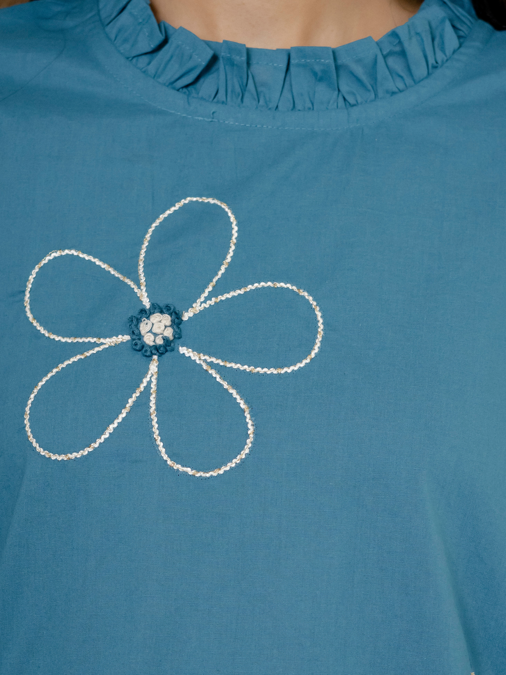 Women Blue Embroidered Thread Work Pure Cotton coord set