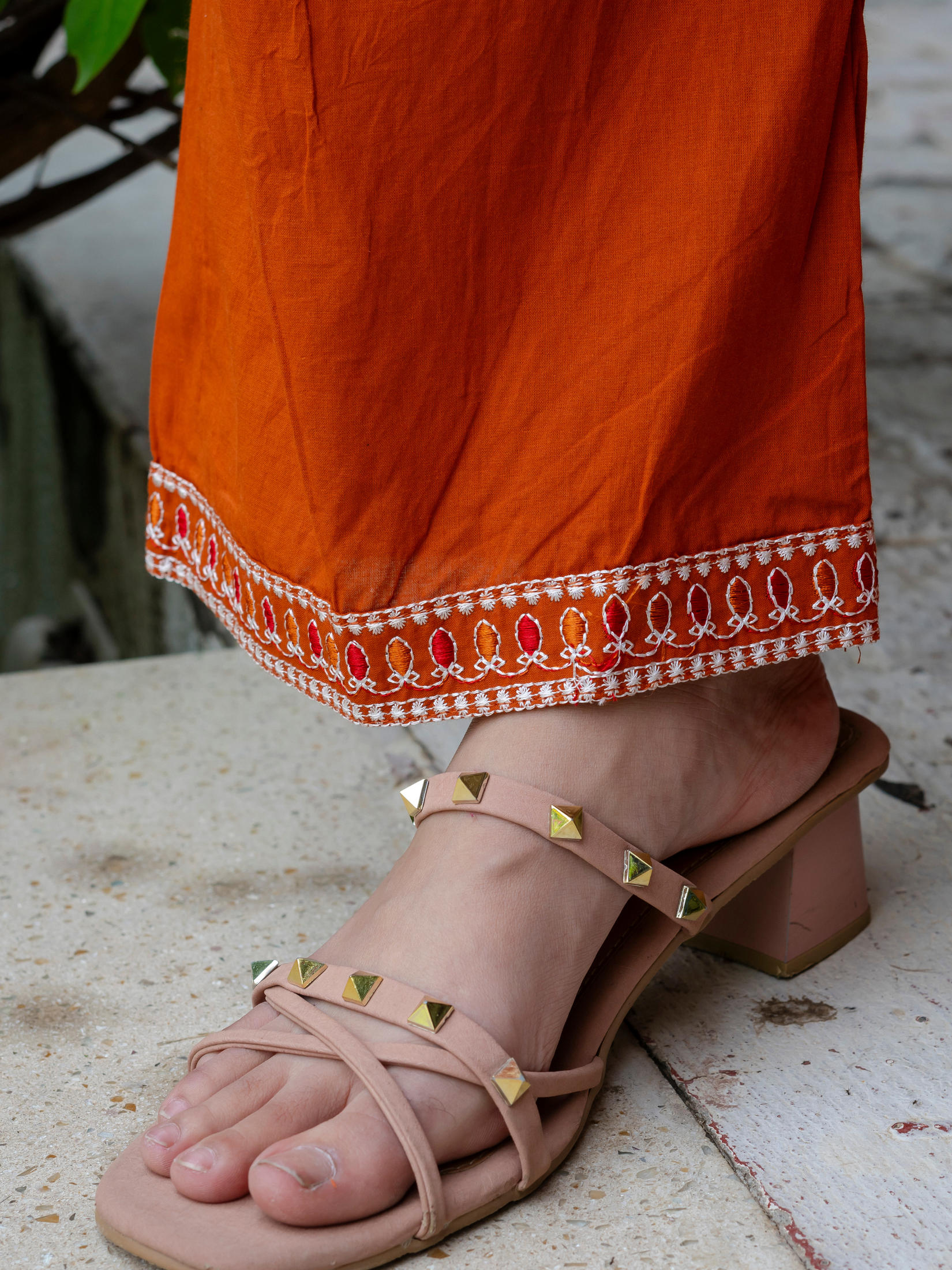 Women Rust Embroidered Thread Work Pure Cotton coord set