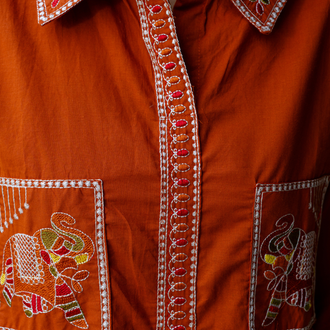 Women Rust Embroidered Thread Work Pure Cotton coord set