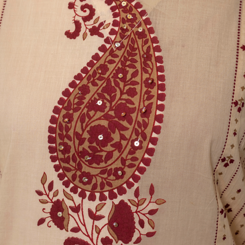 Women  maroon motifs  Printed    Pure Cotton embroidered Kurta dupatta set