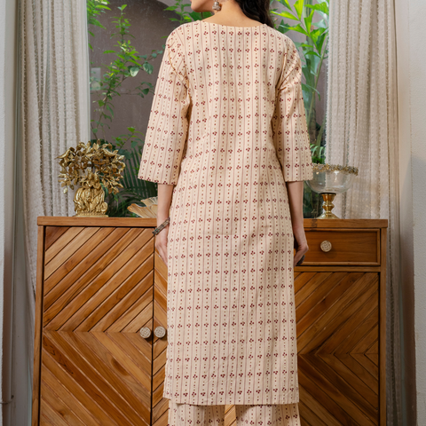 Women  maroon motifs  Printed    Pure Cotton embroidered Kurta dupatta set