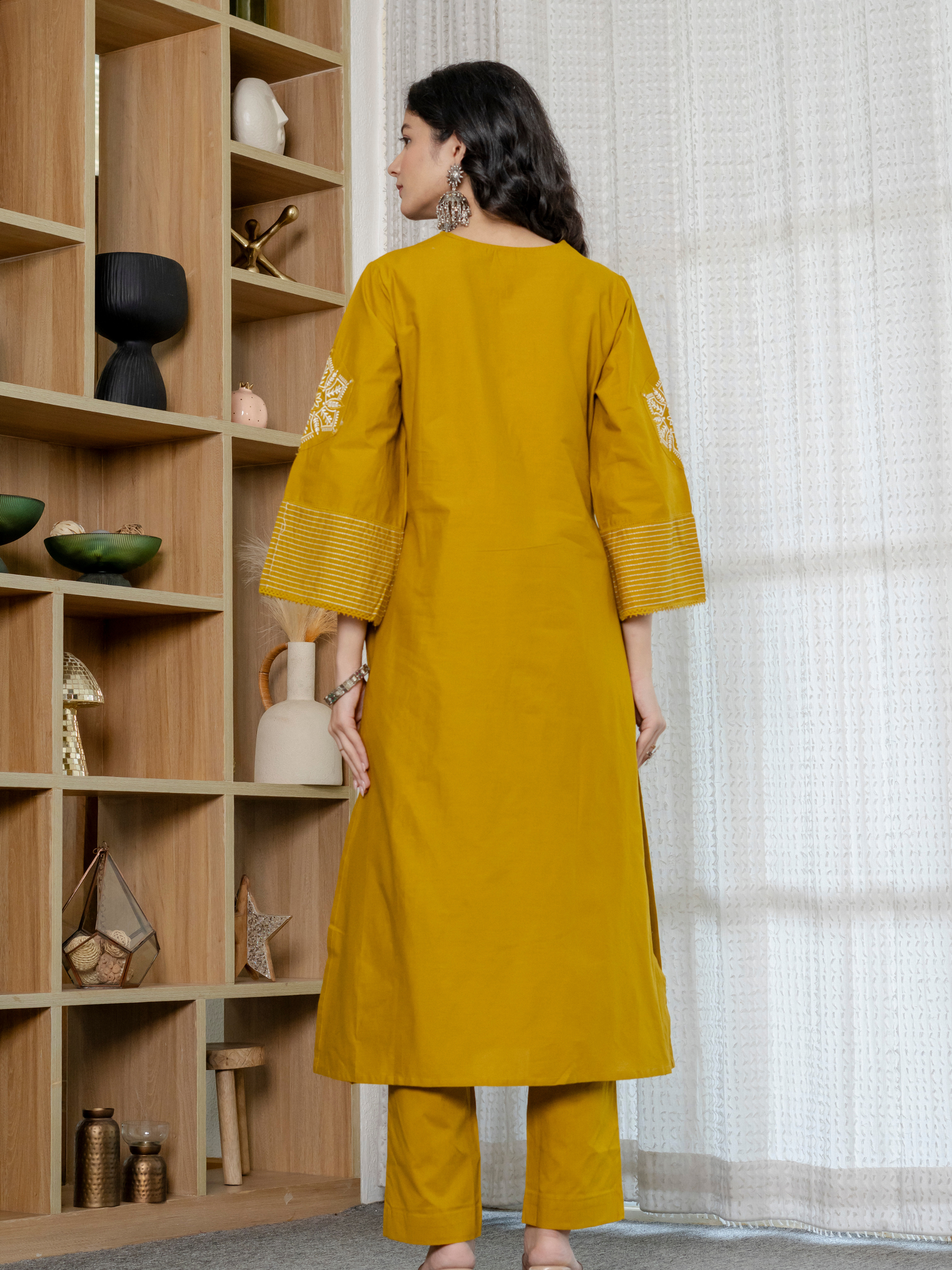 Women mustard  Floral Printed V-Neck  Pure Cotton embroidered Kurta dupatta set