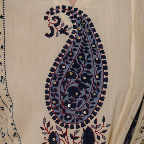Women blue motifs Printed Pure Cotton embroidered Kurta dupatta set