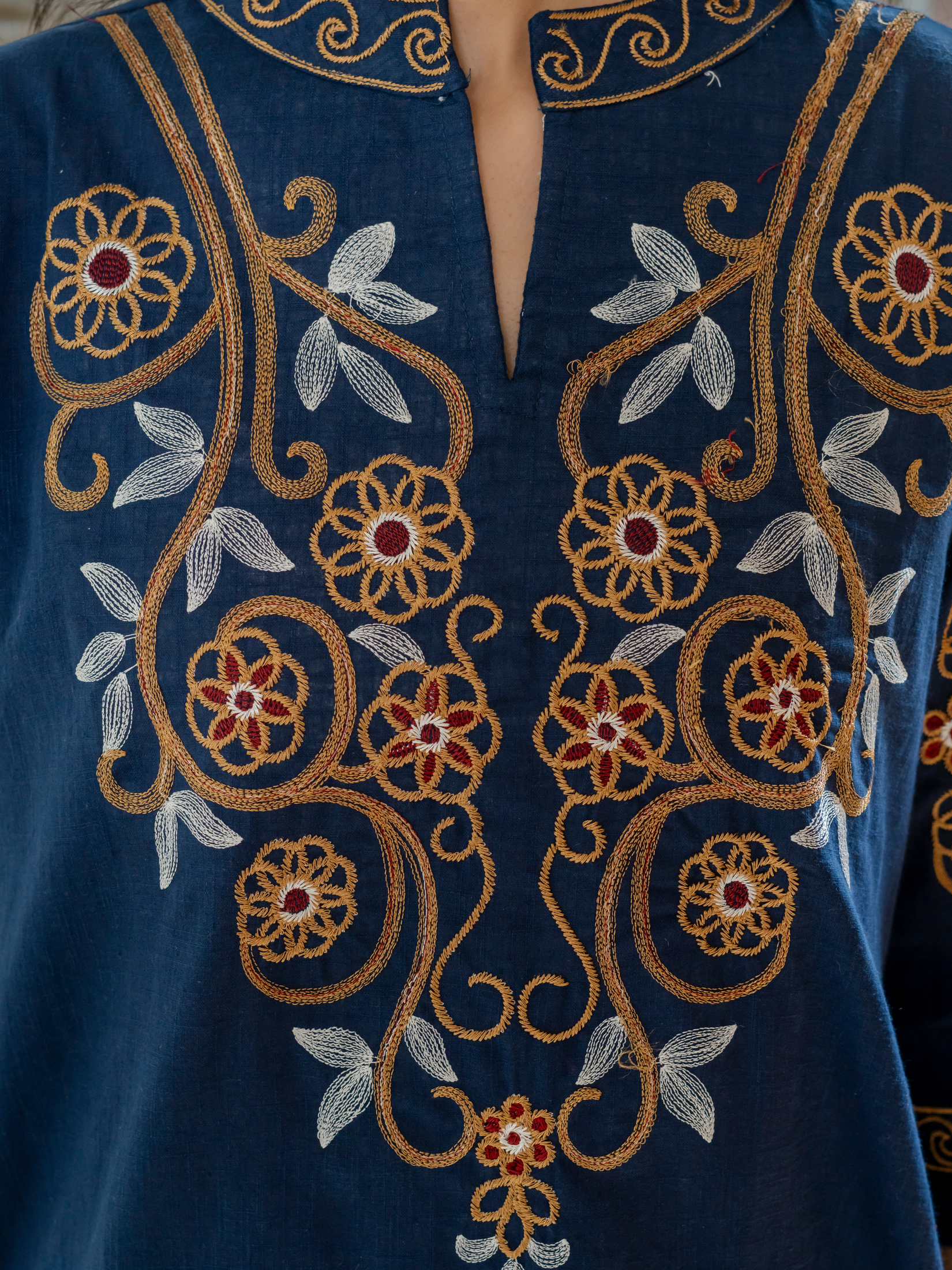 Women Royal Blue Embroidered Thread Work Pure Cotton coord set