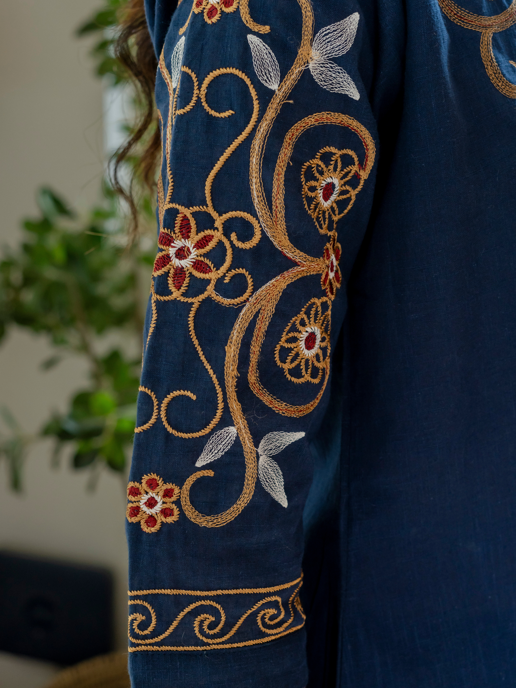 Women Royal Blue Embroidered Thread Work Pure Cotton coord set