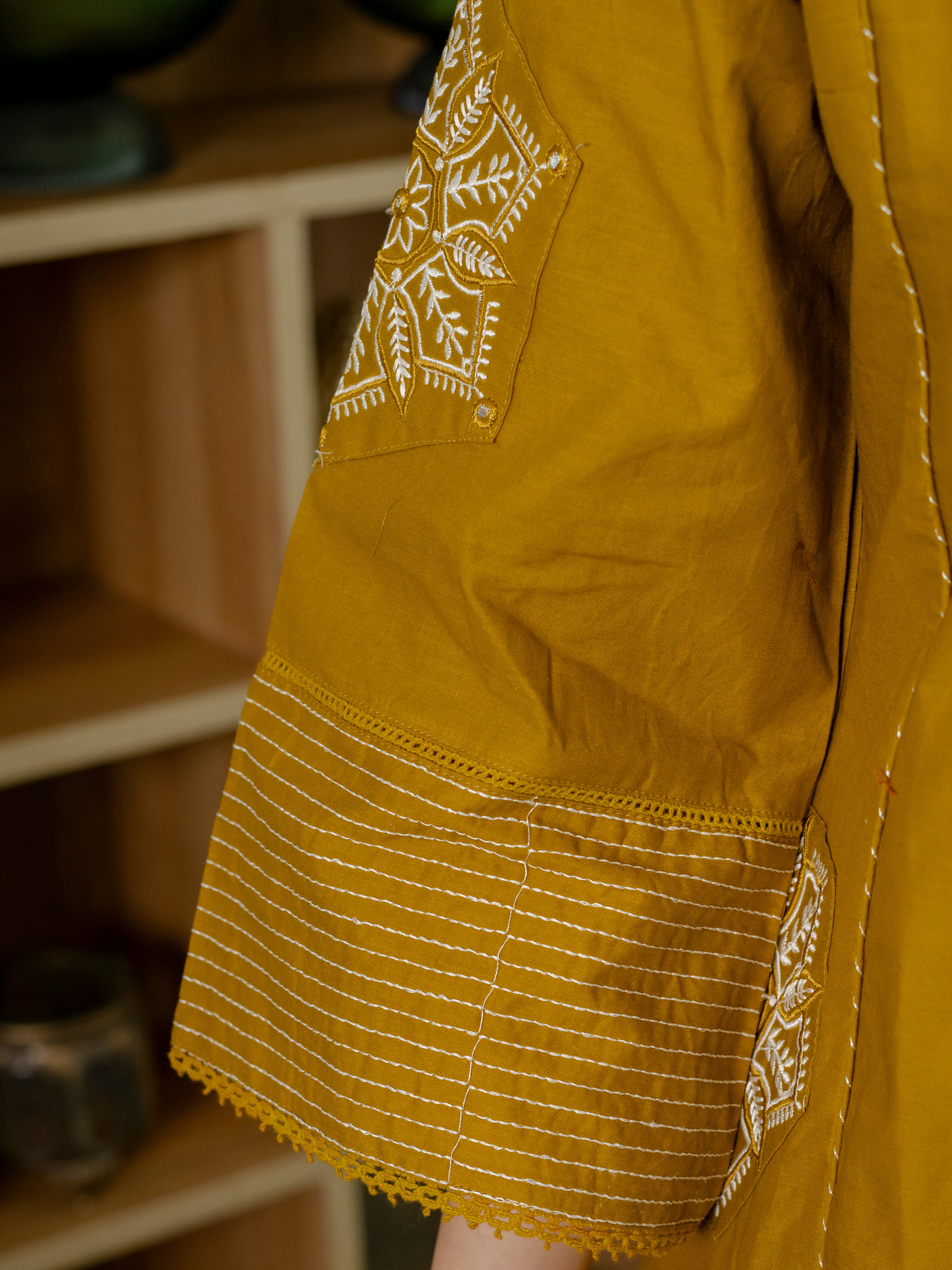 Women mustard  Floral Printed V-Neck  Pure Cotton embroidered Kurta dupatta set