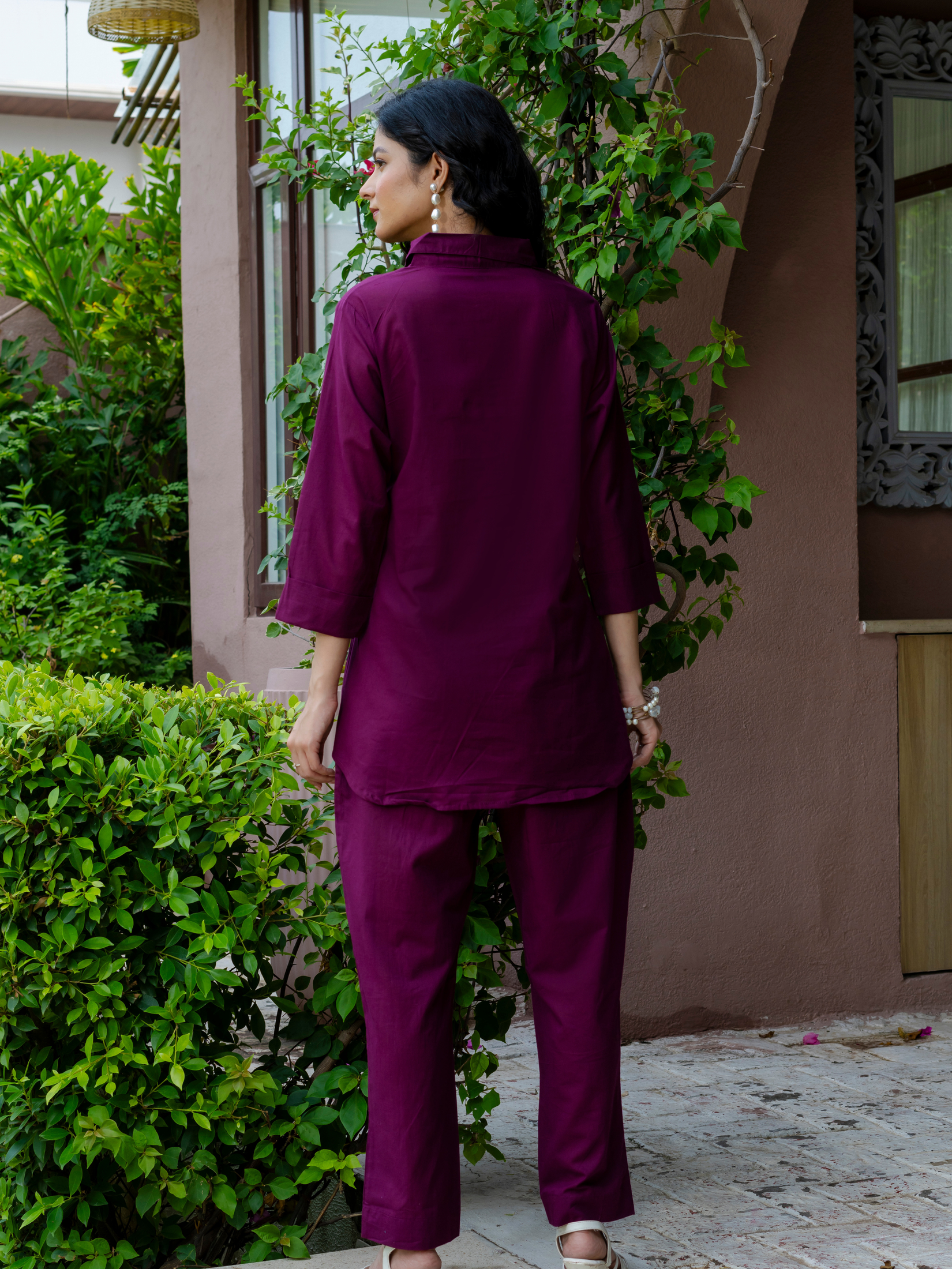 Women Purple  Embroidered Thread Work Pure Cotton coord set