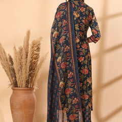 Ebbani Women’s Cotton Floral Blue Kurta Set with Dupatta