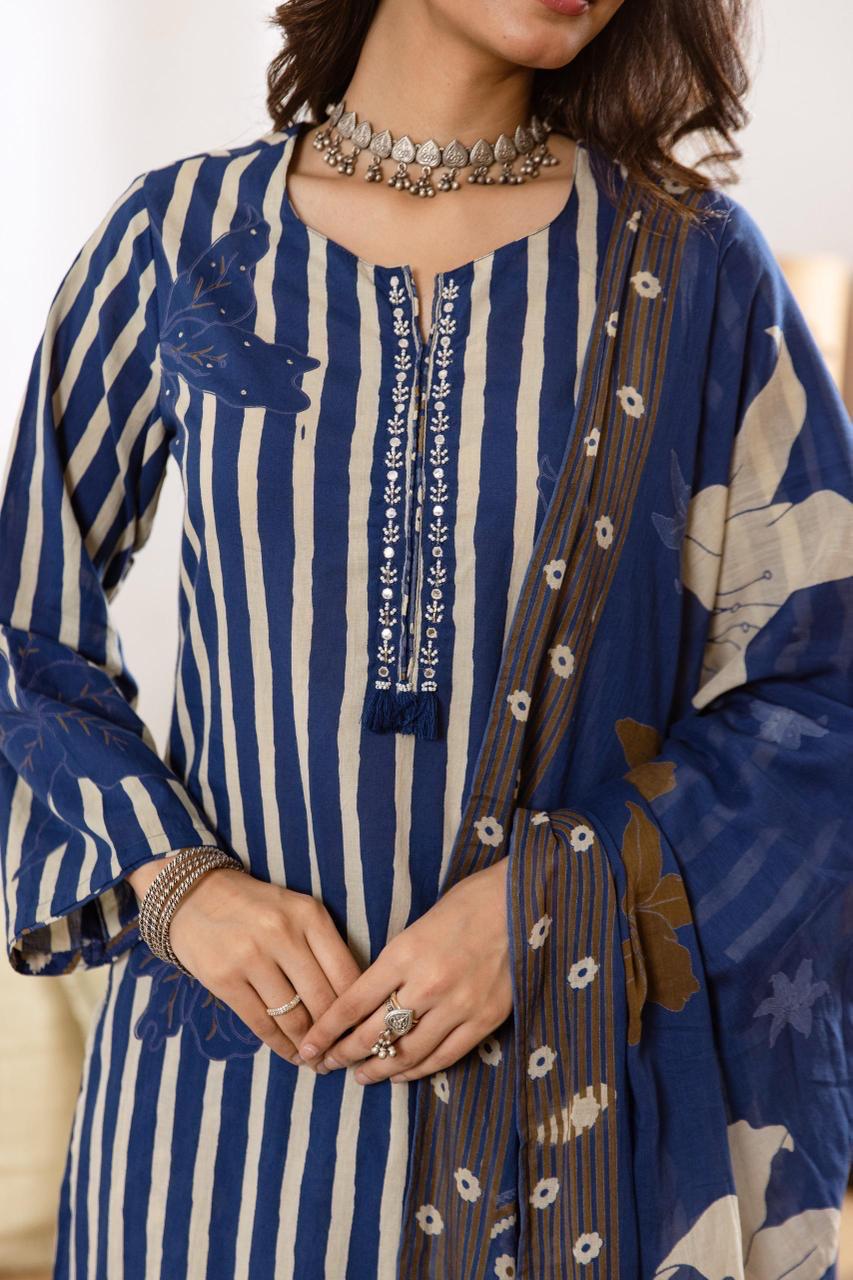Printed Cotton Kurta Set with Dupatta