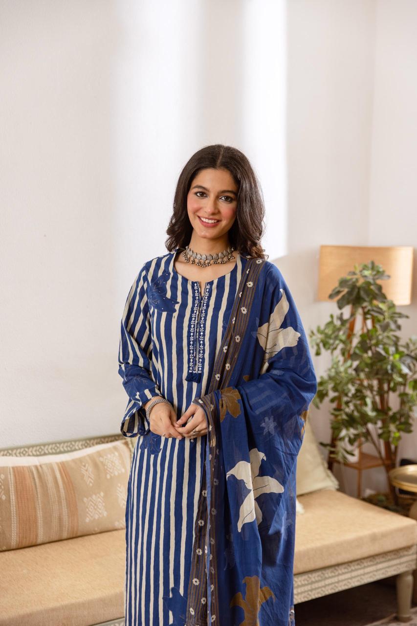 Printed Cotton Kurta Set with Dupatta