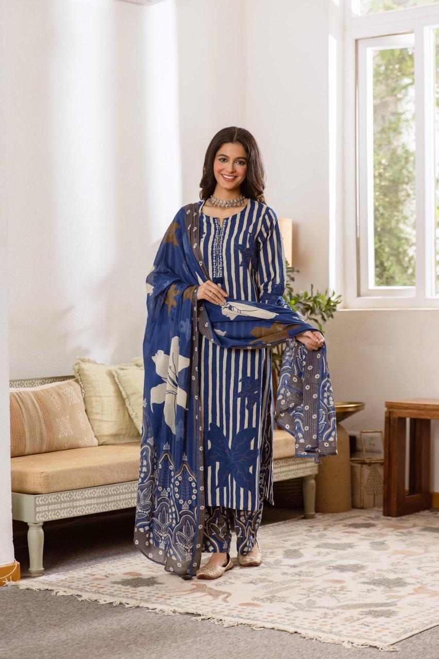 Printed Cotton Kurta Set with Dupatta