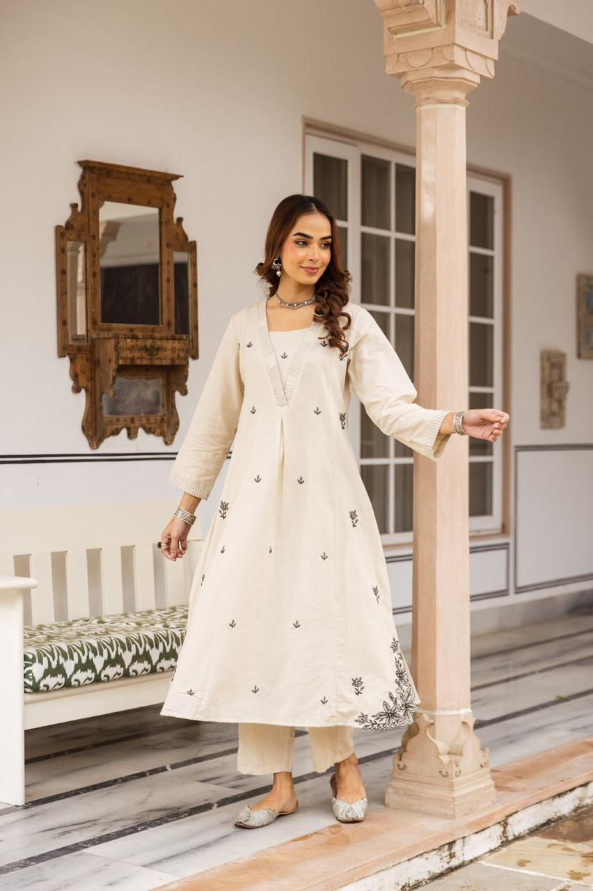 Cotton Embroidered Kurta Set
