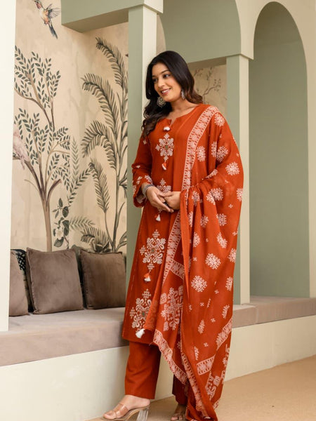 Ebbani Women’s Cotton Motifs Kurta Set with Dupatta
