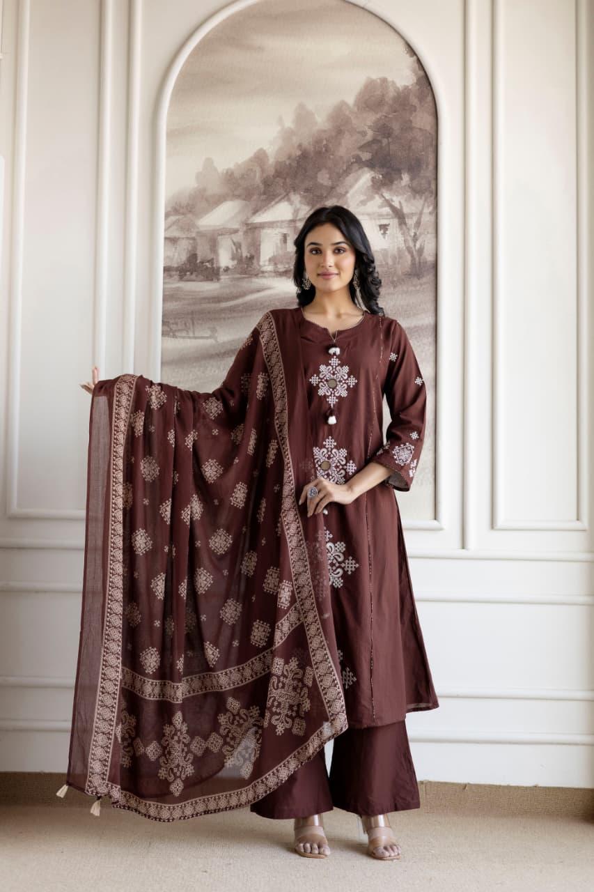 Ebbani Women’s Cotton Motifs Kurta Set with Dupatta