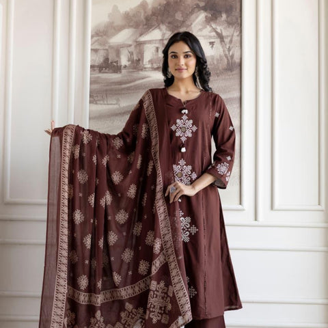 Ebbani Women’s Cotton Motifs Kurta Set with Dupatta