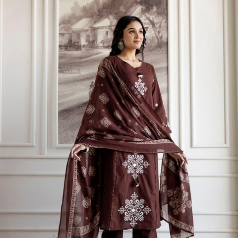 Ebbani Women’s Cotton Motifs Kurta Set with Dupatta