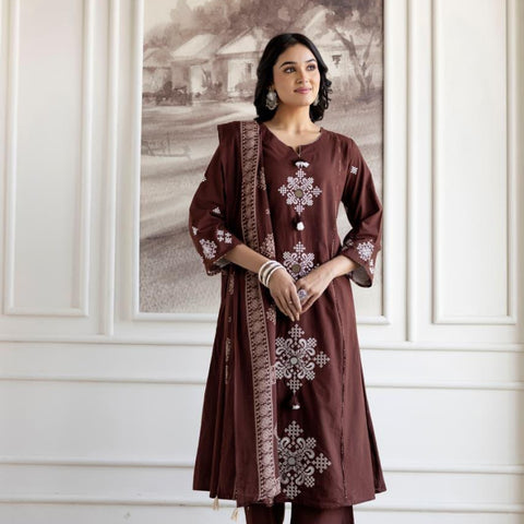 Ebbani Women’s Cotton Motifs Kurta Set with Dupatta
