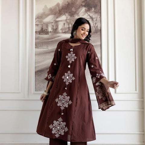 Ebbani Women’s Cotton Motifs Kurta Set with Dupatta
