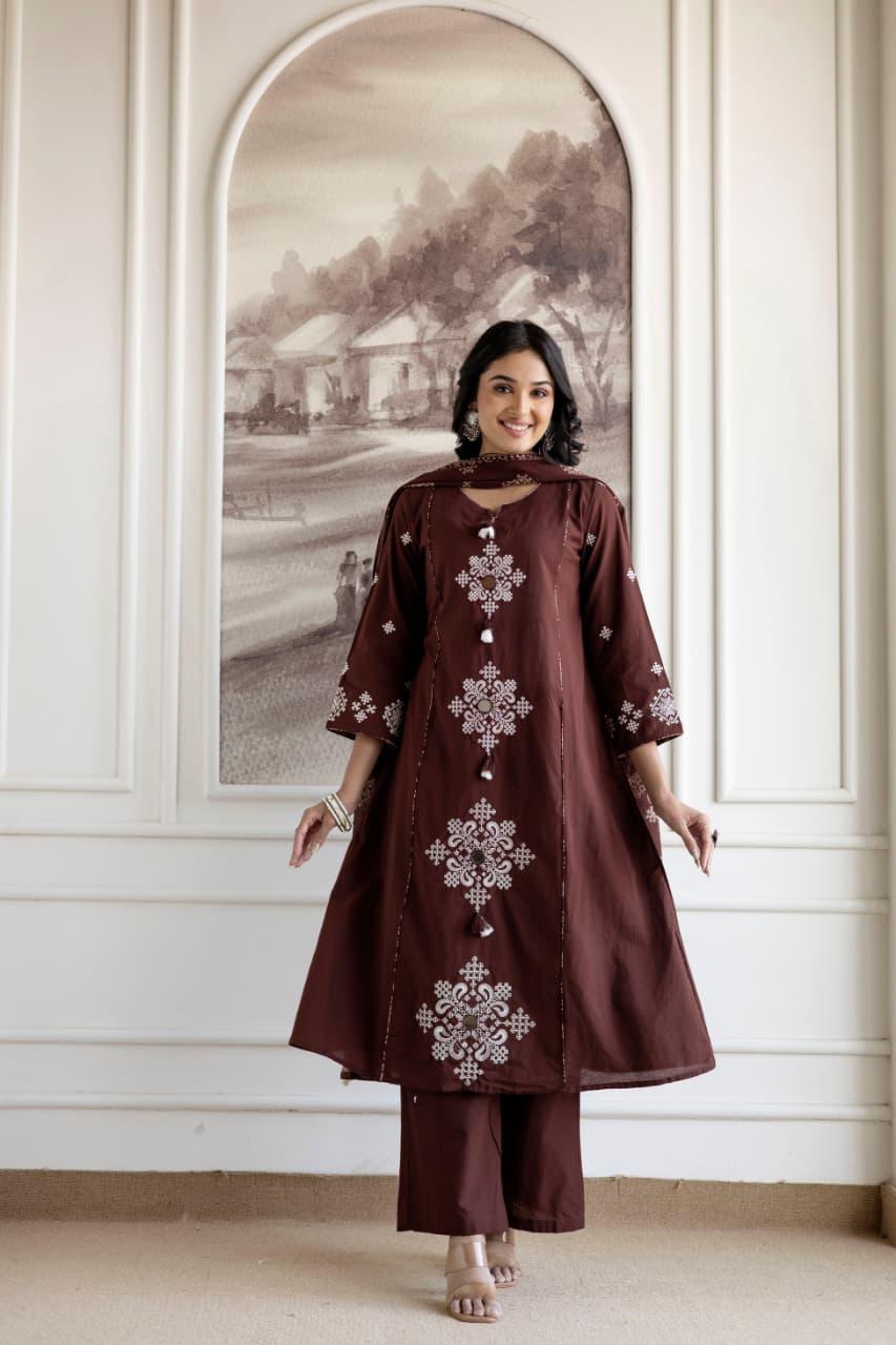 Ebbani Women’s Cotton Motifs Kurta Set with Dupatta