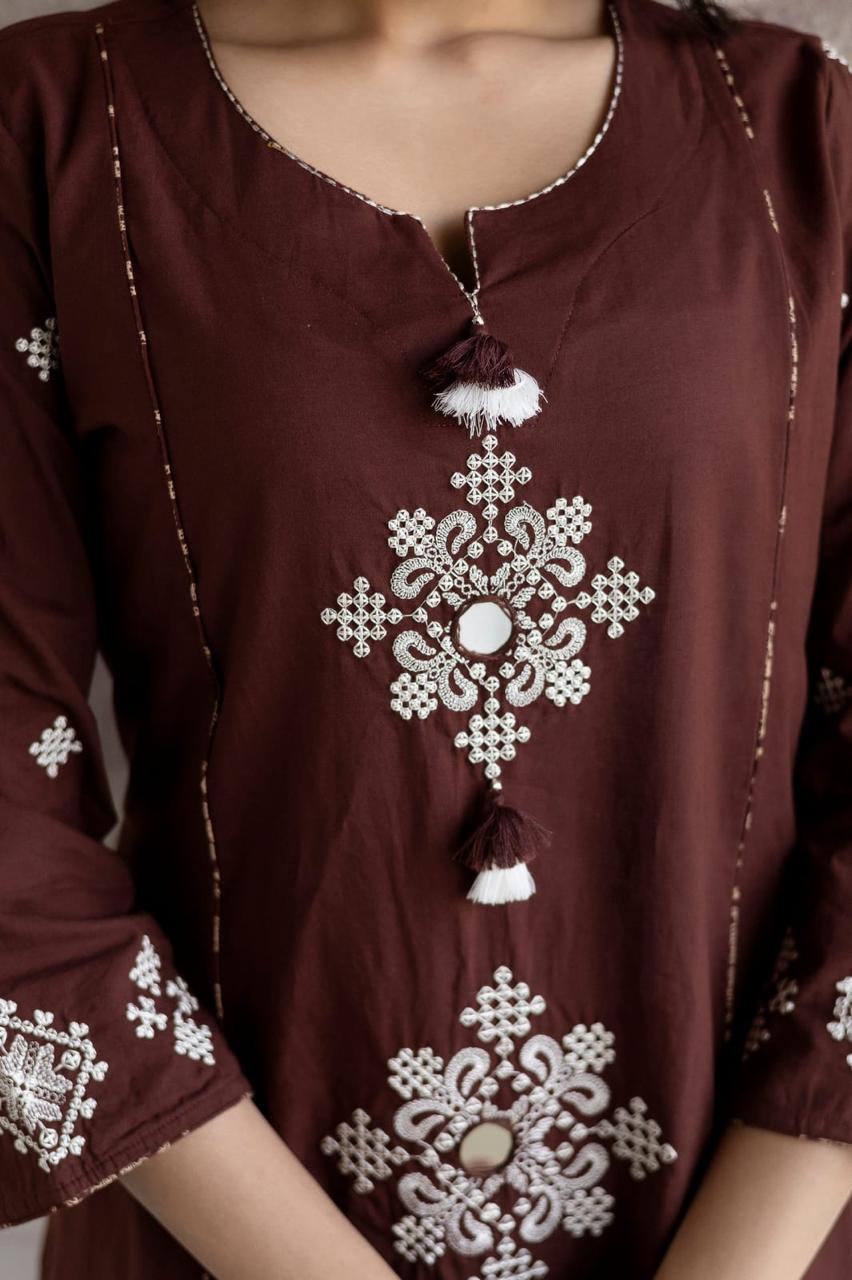 Ebbani Women’s Cotton Motifs Kurta Set with Dupatta