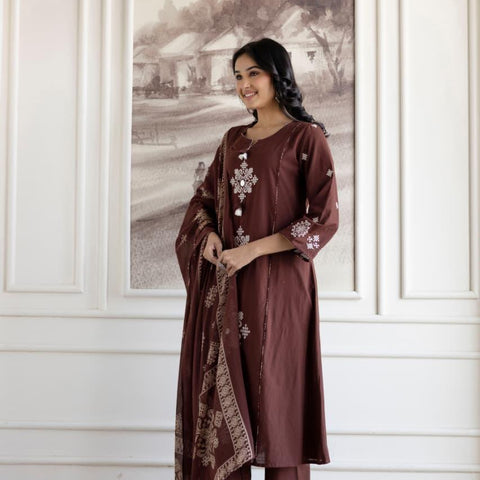 Ebbani Women’s Cotton Motifs Kurta Set with Dupatta