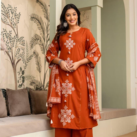 Ebbani Women’s Cotton Motifs Kurta Set with Dupatta